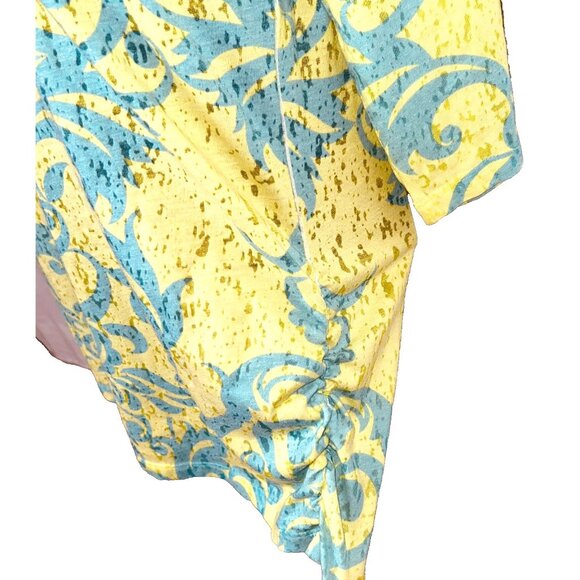 B.L.E.U. - Women's PL Tunic Yellow Blue Brocade Print Burnout with Blue Sparkles - Picture 10 of 12